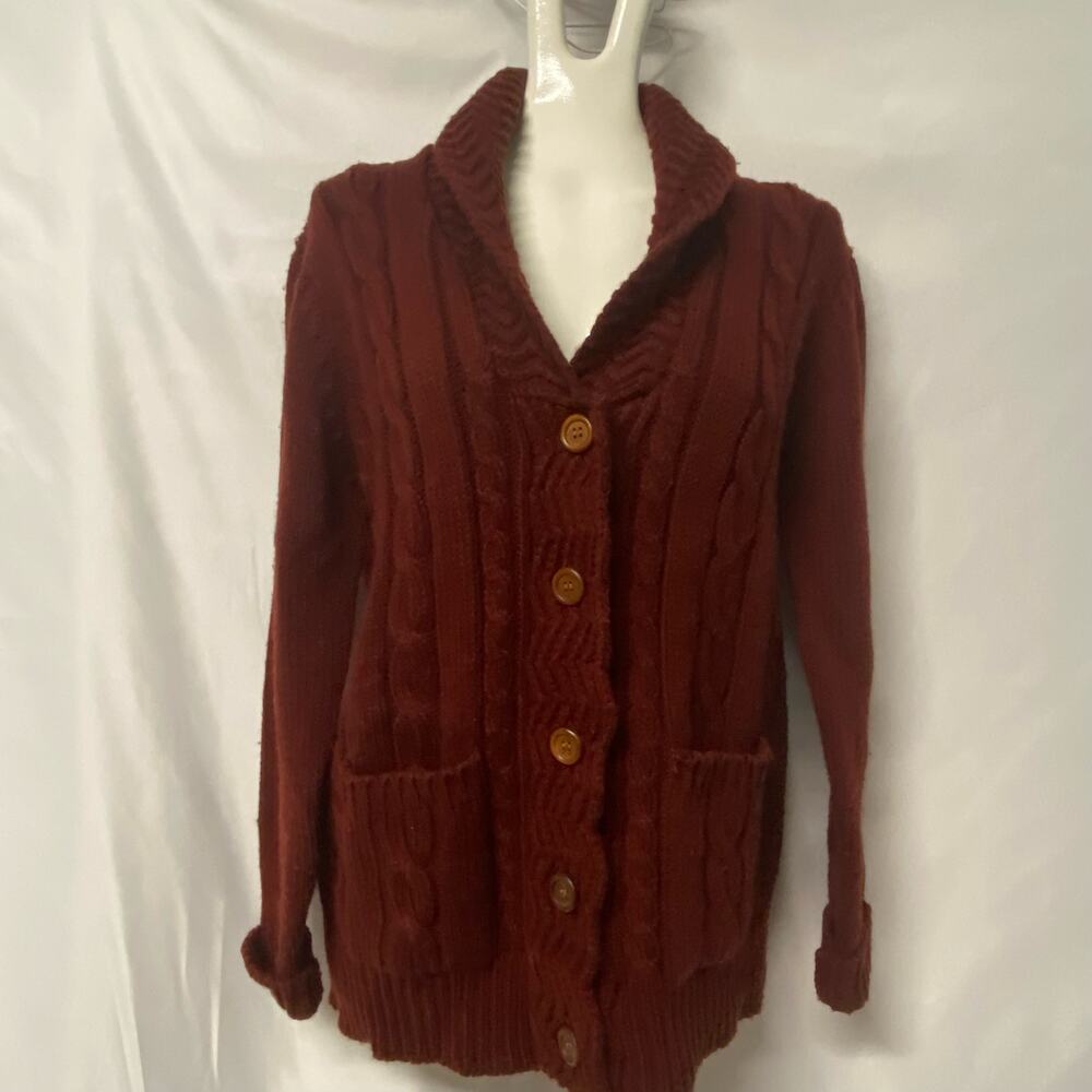Dayne Taylor Sweater Cable Knit with Button Up Front Dark Plum